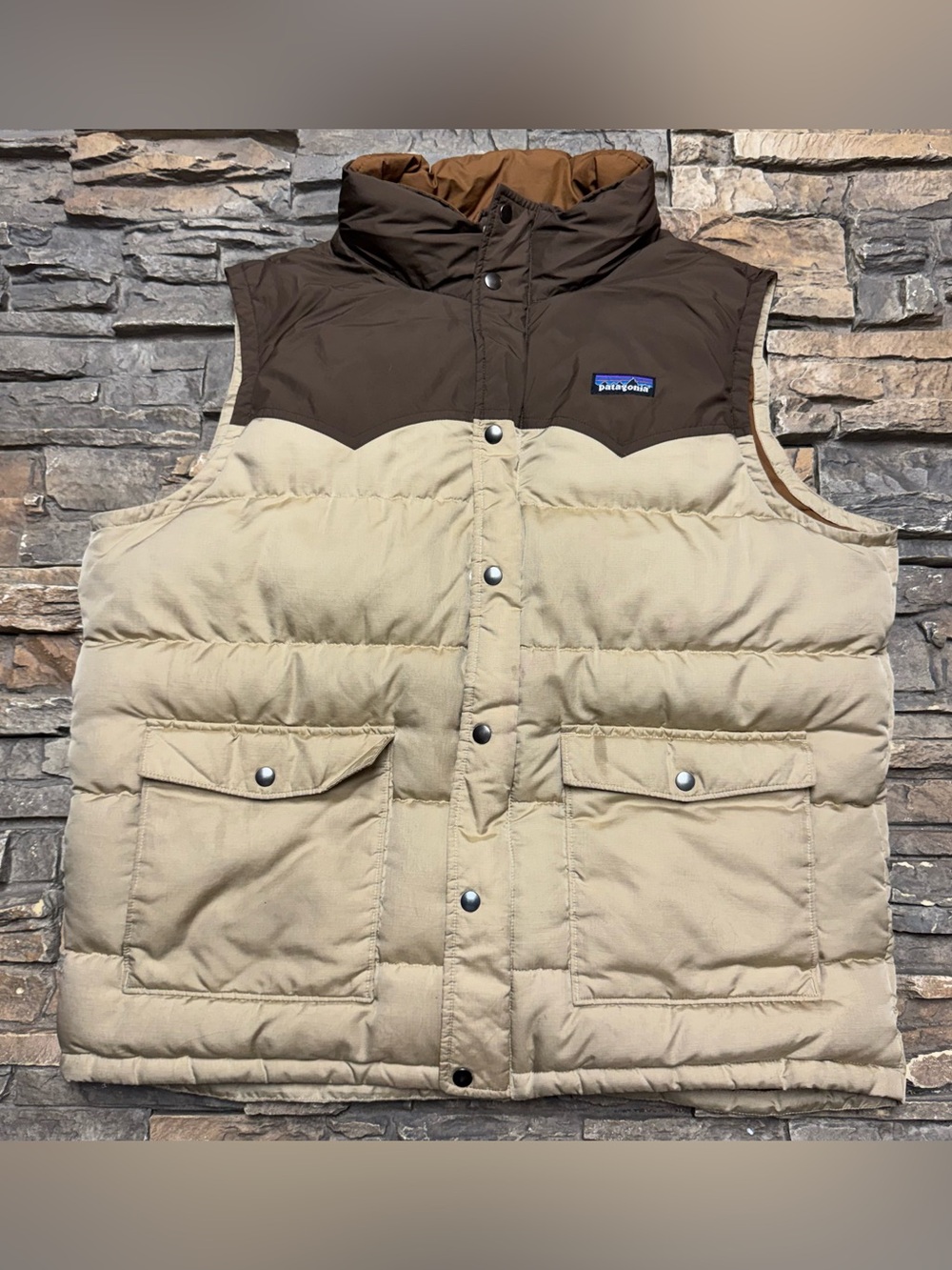 Patagonia Two-Tone Brown and Beige Down Vest